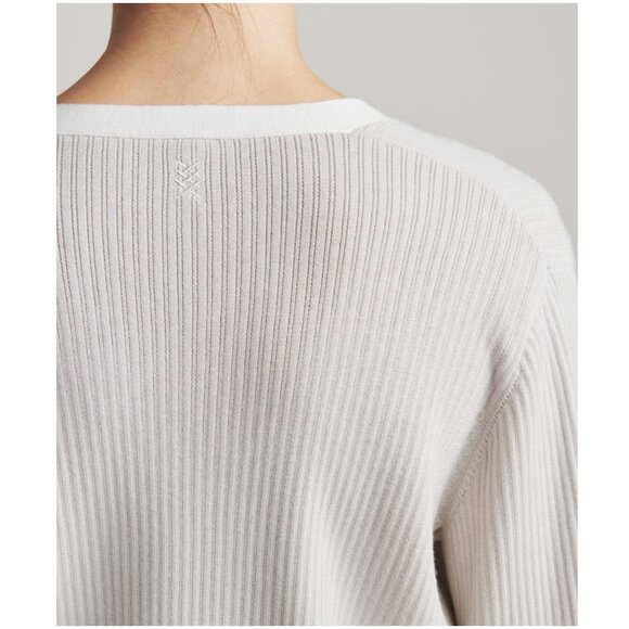 Rhone women's Pars Zip-Up Cardigan Sweater size M medium sand gray white ribbed - Picture 4 of 10